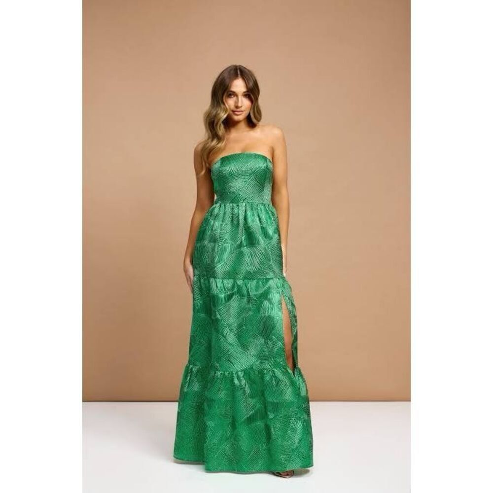 Elliatt Green Strapless Tiered Wedding Dress with Side Slit